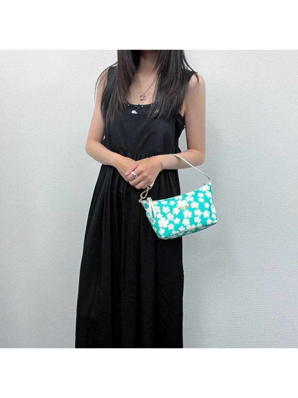 Miu Miu Flower Print Re-Nylon Mini Hobo Handbag Leather Green White Gold Vintage